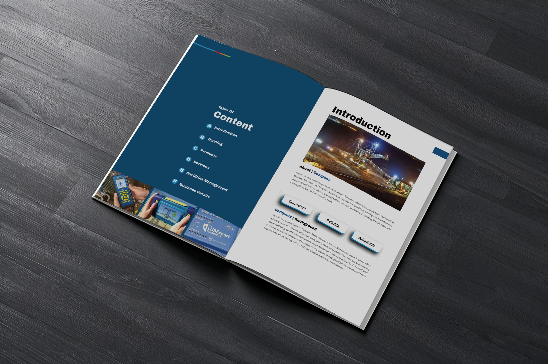Corporate brochure design layout showcasing professional print and branding materials